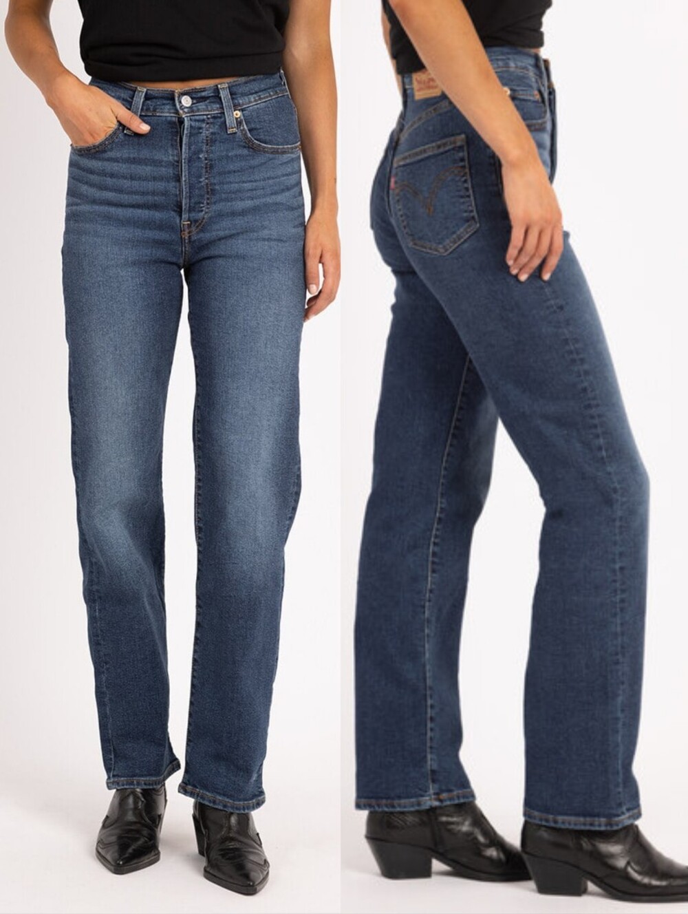 Sz 25 Levi's Ribcage Straight Full Length Dark Wash Women's Jeans W25 L32
